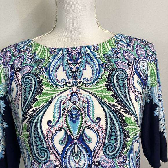 Eliza J Dress size 6 Blue Green White Paisley Straight Stretch Modest Career - Picture 6 of 11